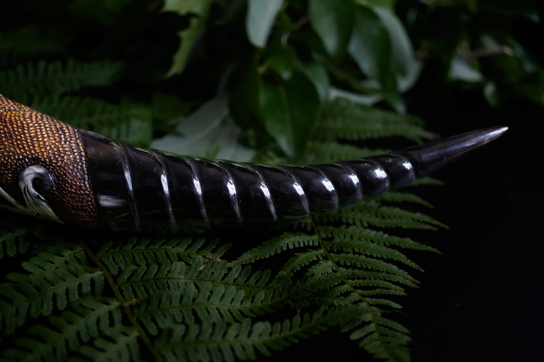 Deep carved drinking horn, Viking ship