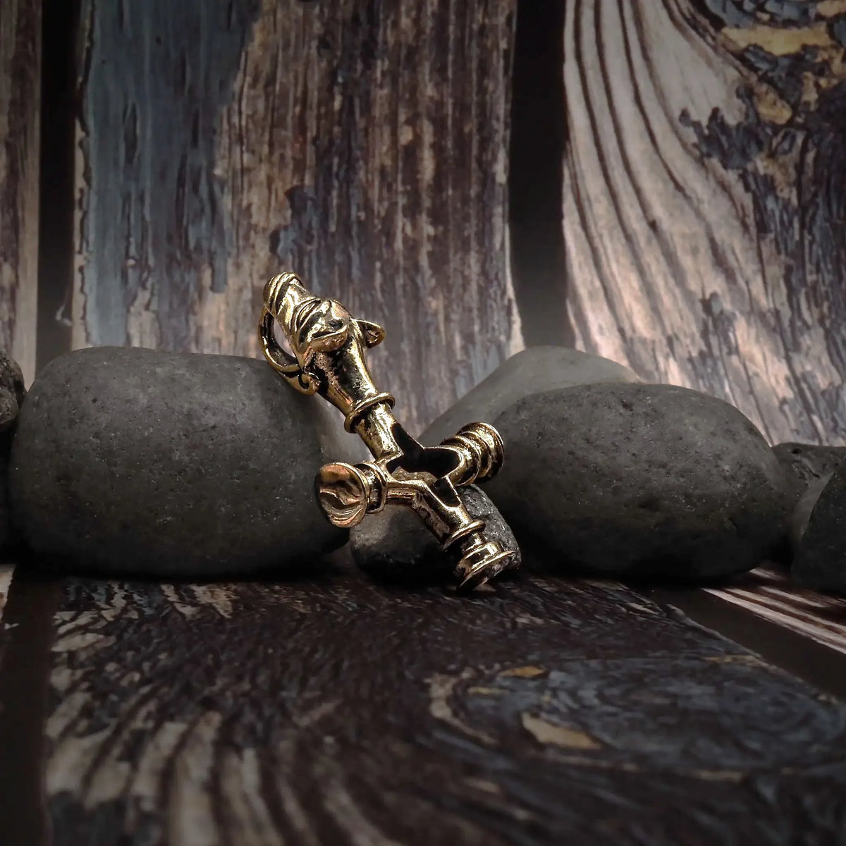 Wolf cross in brass