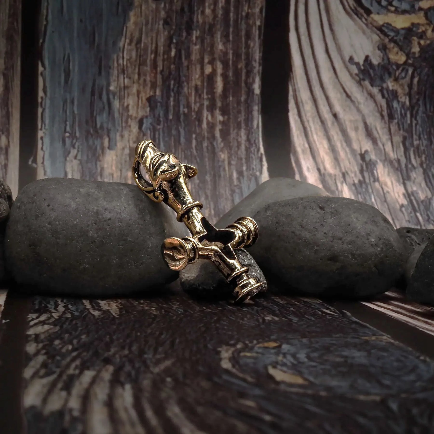 Wolf cross in brass