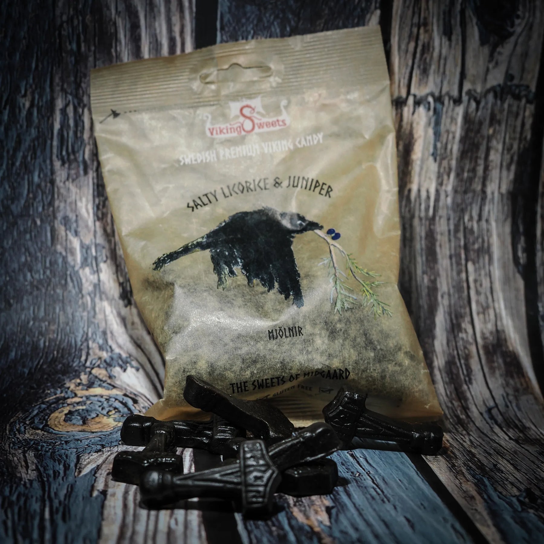 4 kinds of Viking sweets. Raspberry, Elderflower, Salty Licorice with Juniper, Salty Licorice.