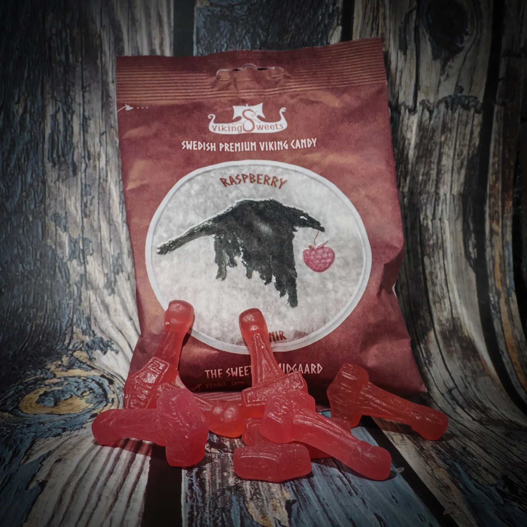 4 kinds of Viking sweets. Raspberry, Elderflower, Salty Licorice with Juniper, Salty Licorice.