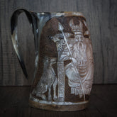 Hand carved horn mug, Allfather Odin