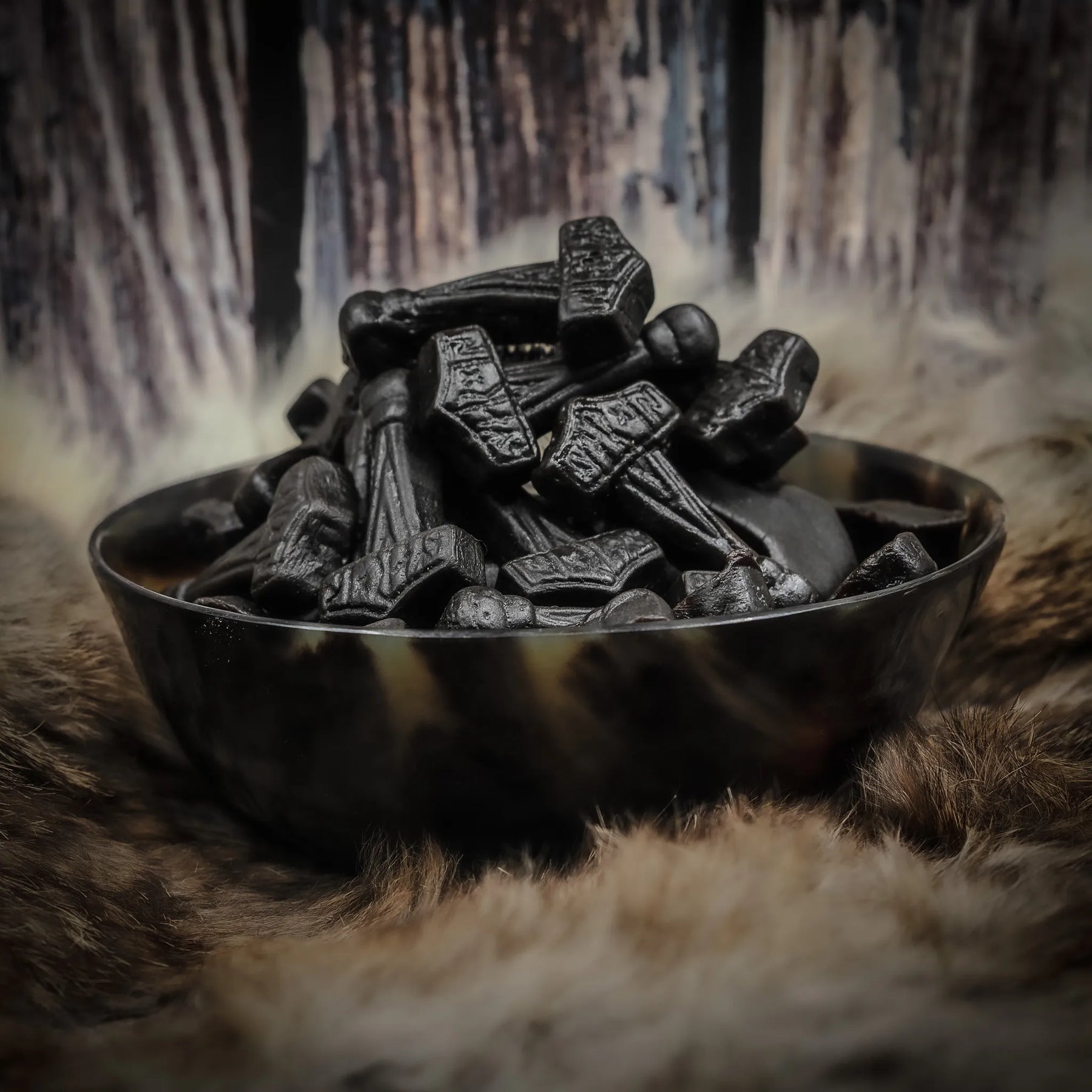 4 kinds of Viking sweets. Raspberry, Elderflower, Salty Licorice with Juniper, Salty Licorice.