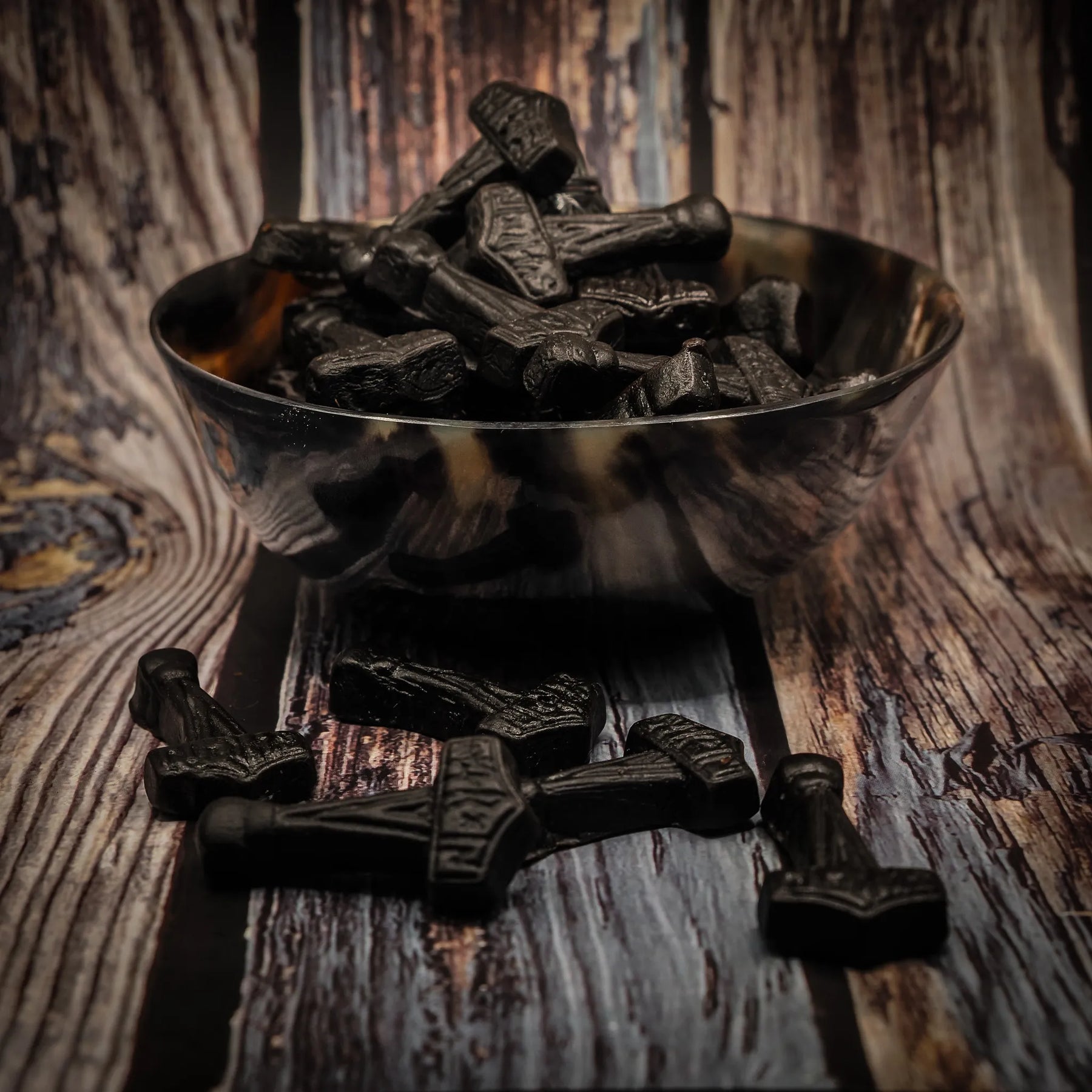 4 kinds of Viking sweets. Raspberry, Elderflower, Salty Licorice with Juniper, Salty Licorice.