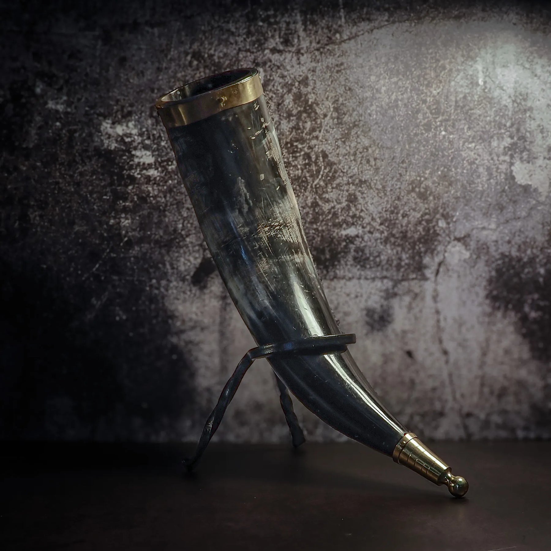 Drinking horn with brass decoration, approx. 250ml
