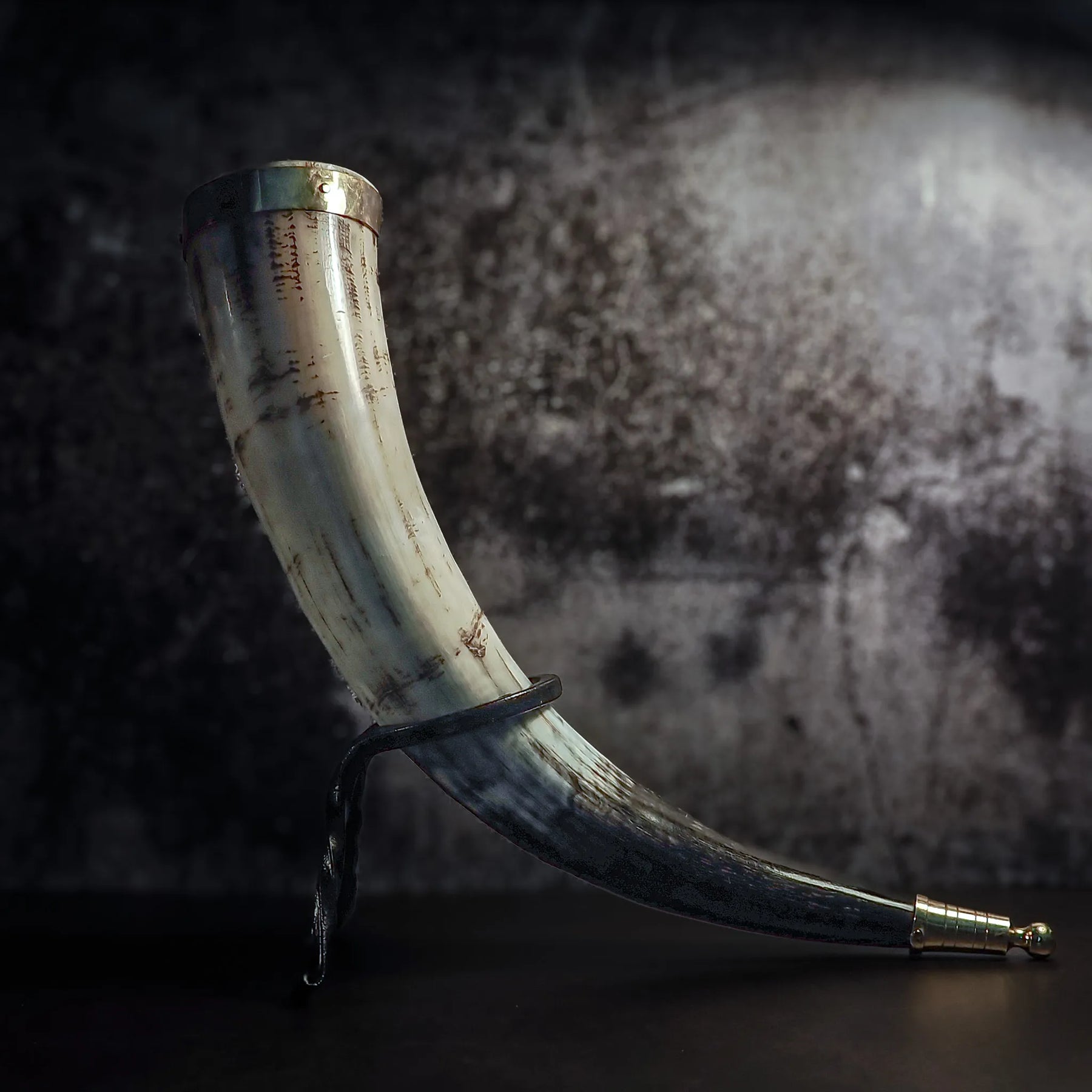 Drinking horn with brass decoration, approx. 250ml