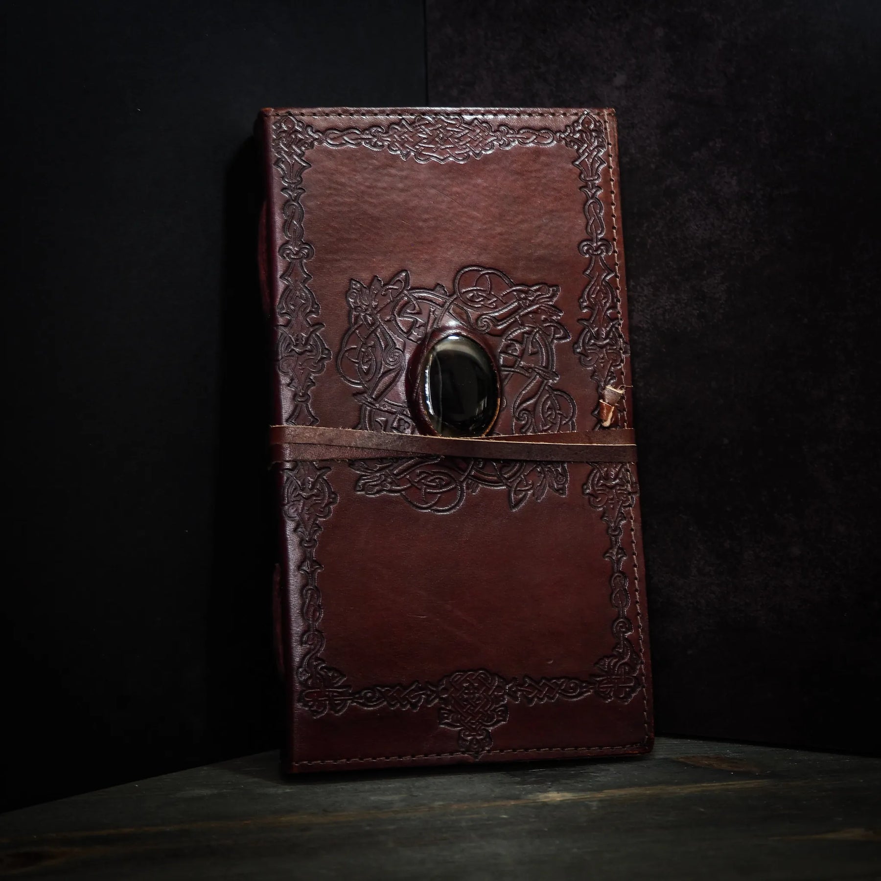 Leather book with stone, large