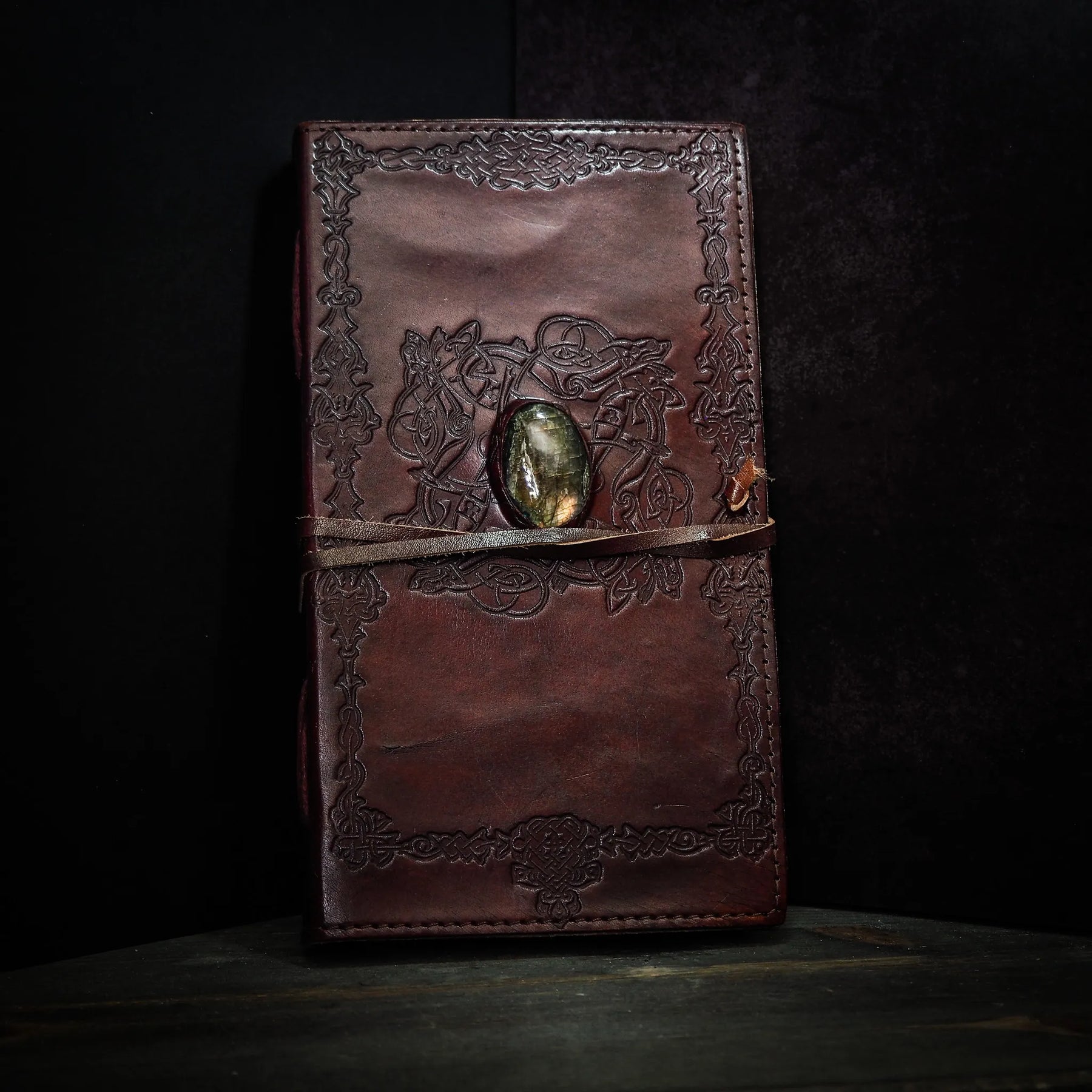 Leather book with stone, large