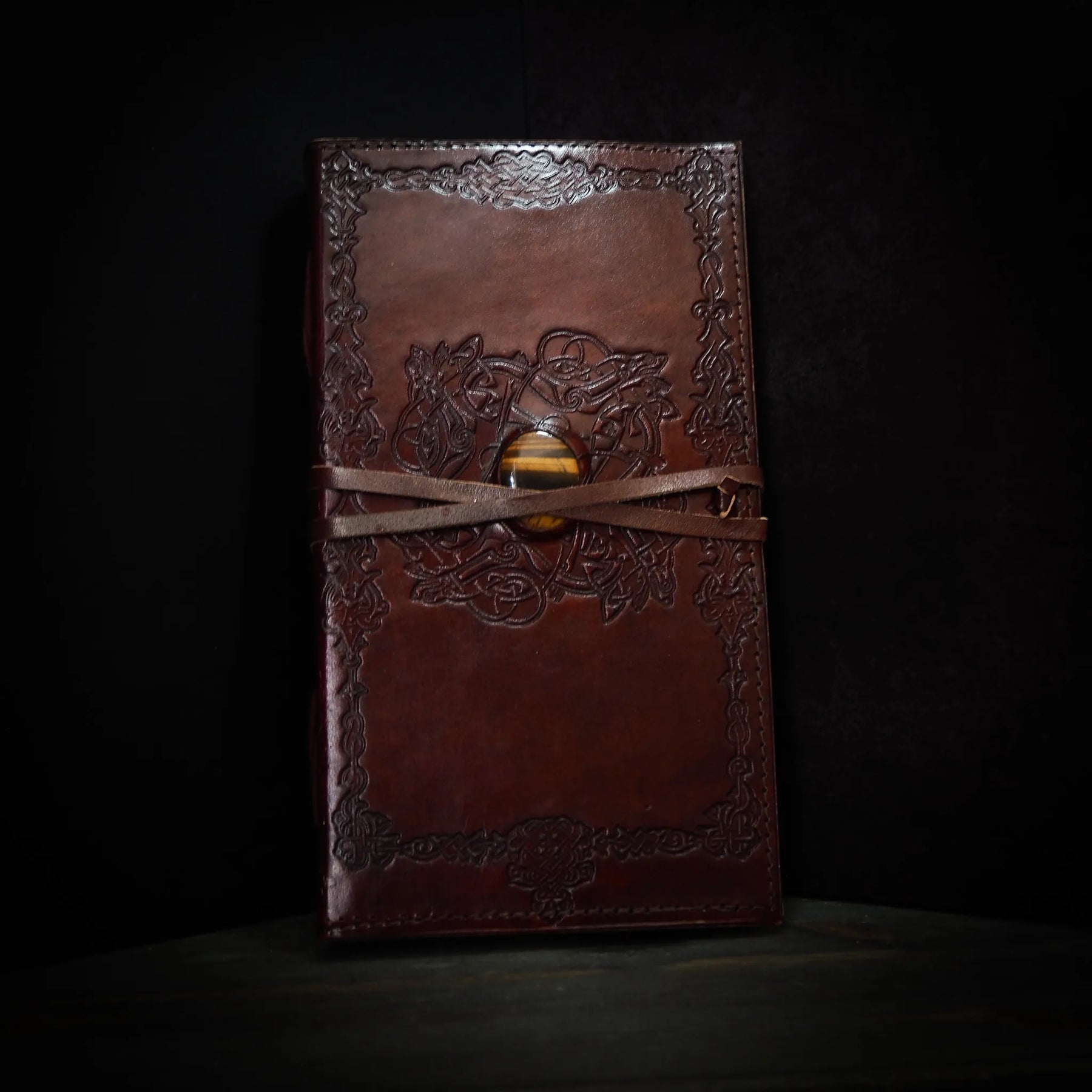 Leather book with stone, large