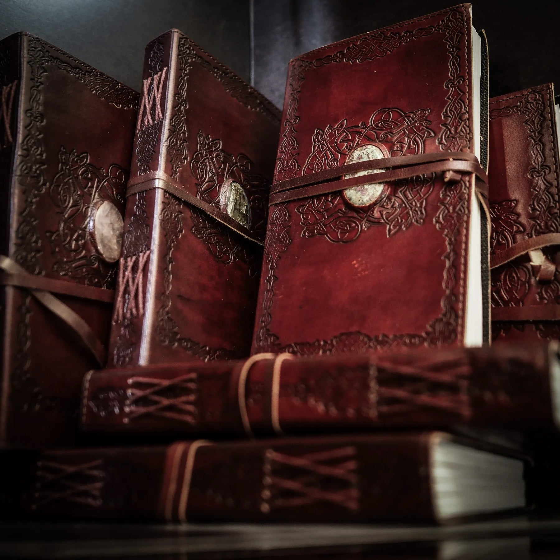 Leather book with stone, large