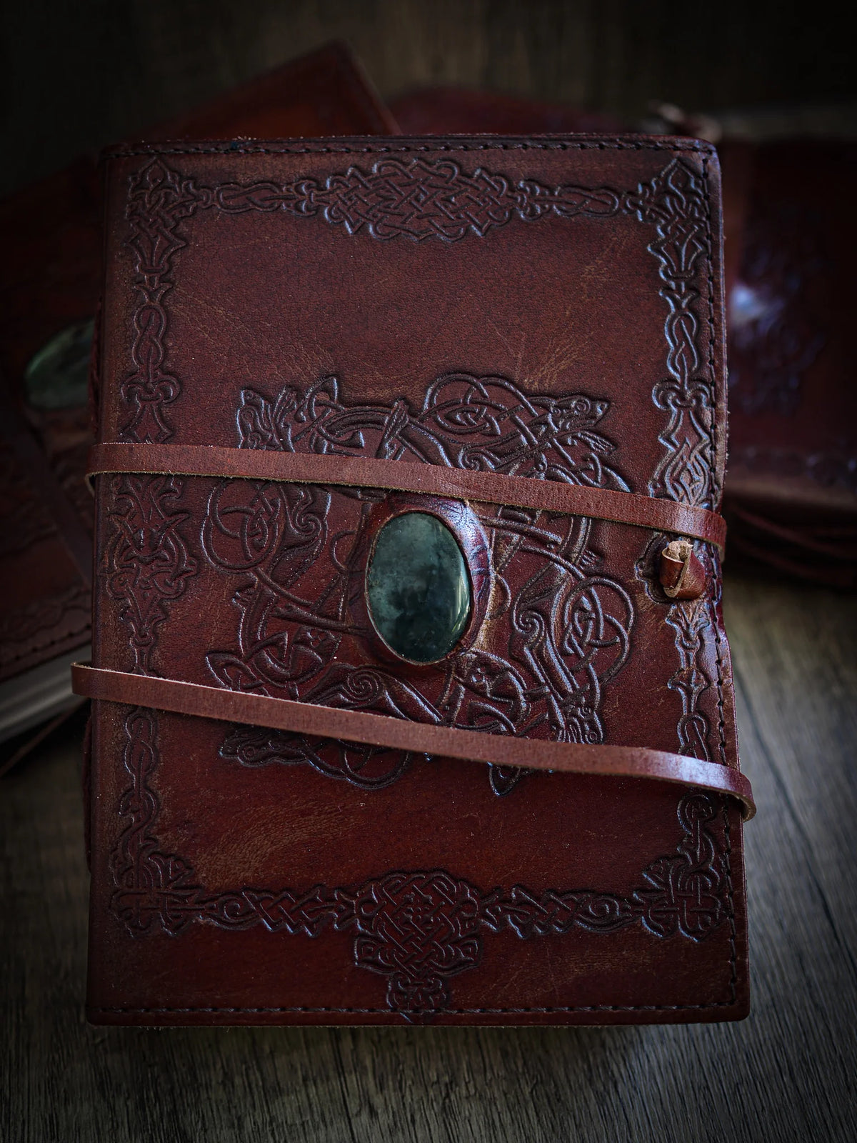 Leather notebook with stone, medium