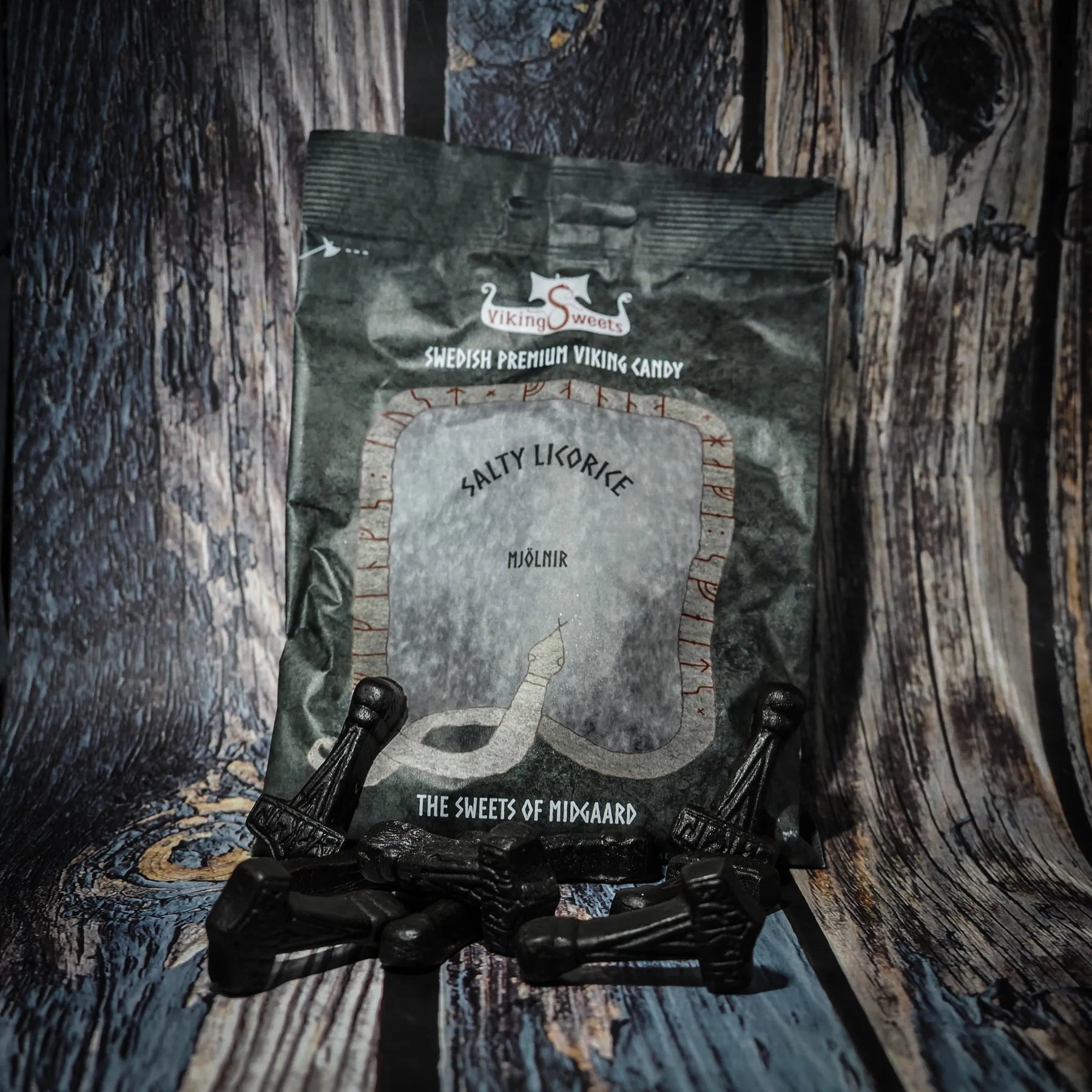 4 kinds of Viking sweets. Raspberry, Elderflower, Salty Licorice with Juniper, Salty Licorice.