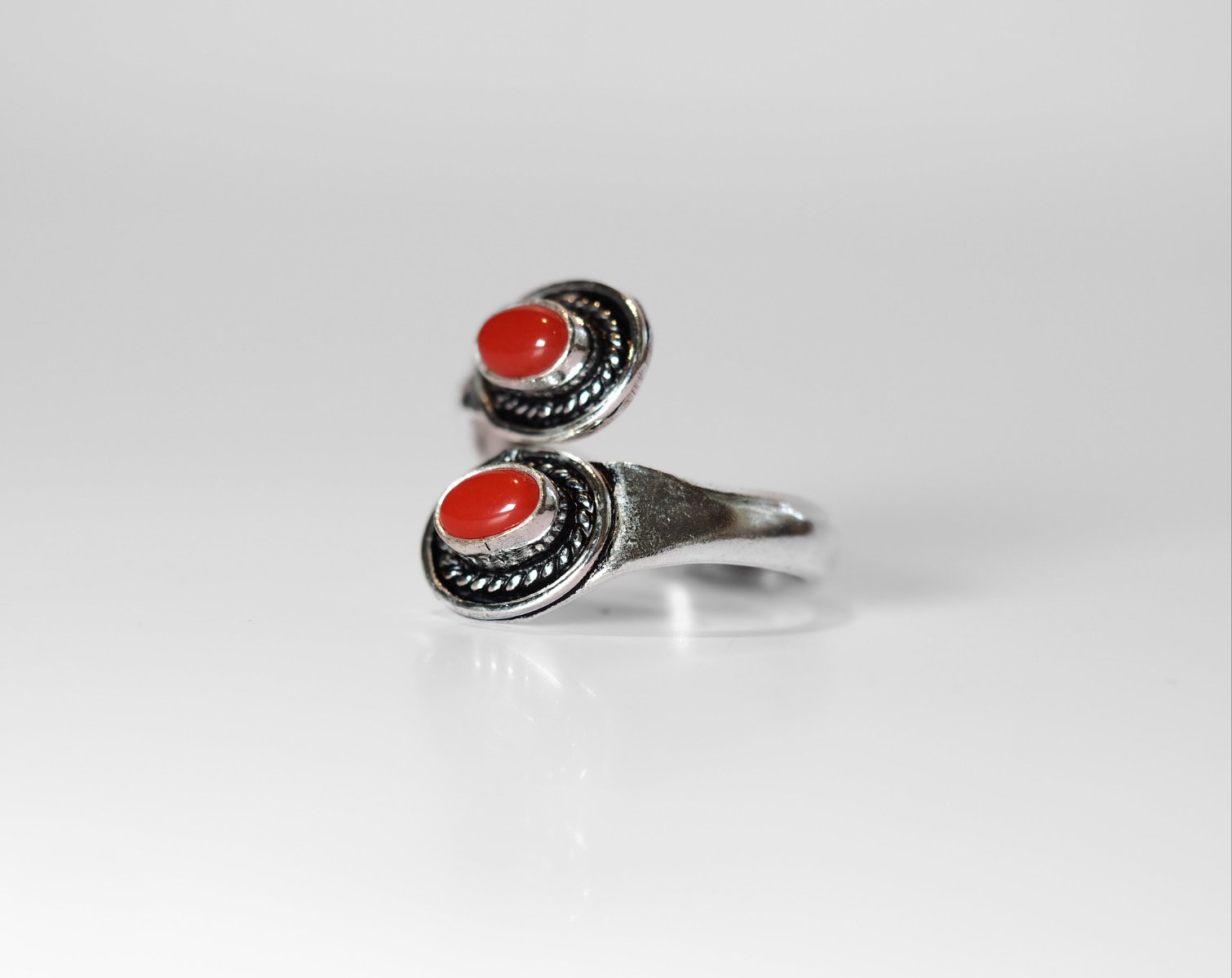 Spiral ring with Red Corals