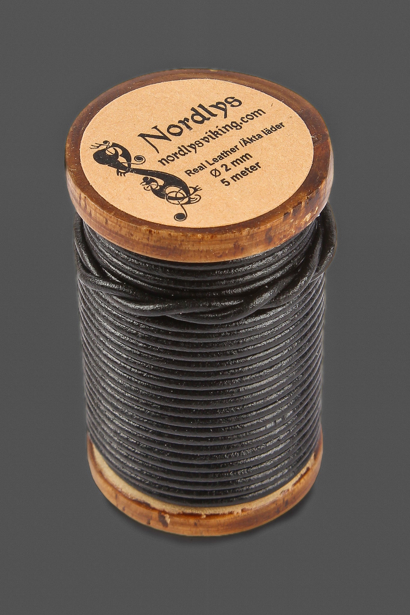 Läderband svart 5 meter, 2 mm