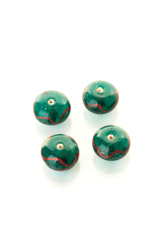 Blue green glass bead with decor, Stavanger