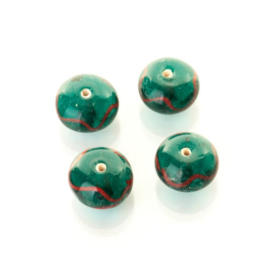 Blue green glass bead with decor, Stavanger