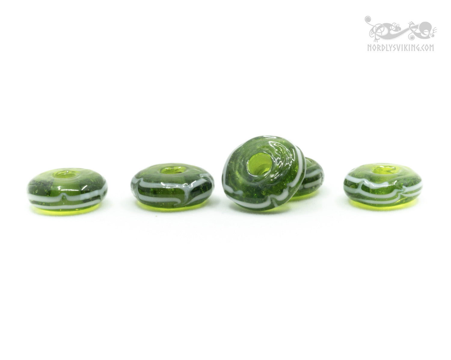 Green blank glass bead with decoration, Kaupang