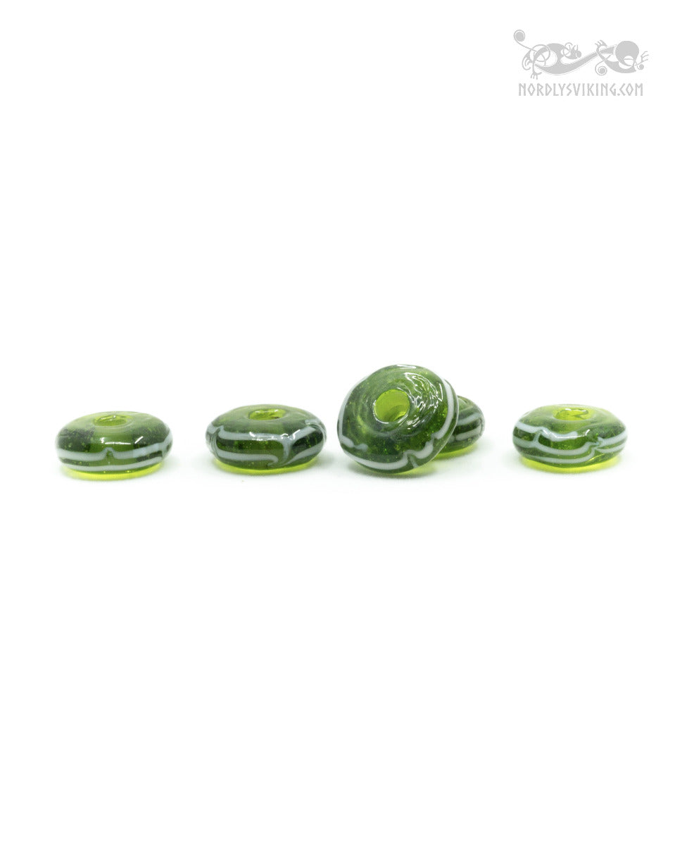 Green blank glass bead with decoration, Kaupang