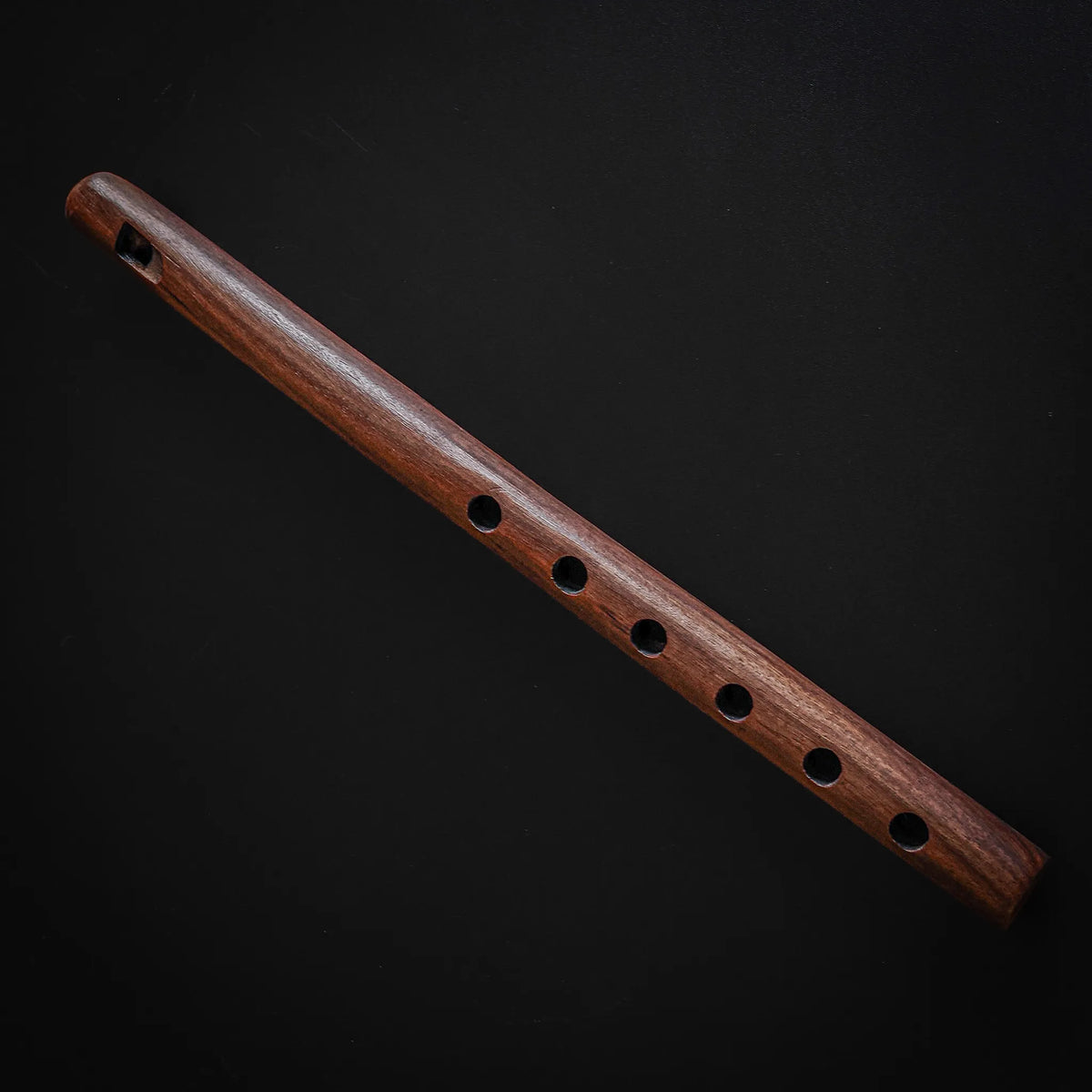 Träflöjt sedd från ovan med blåshål och fingerhål