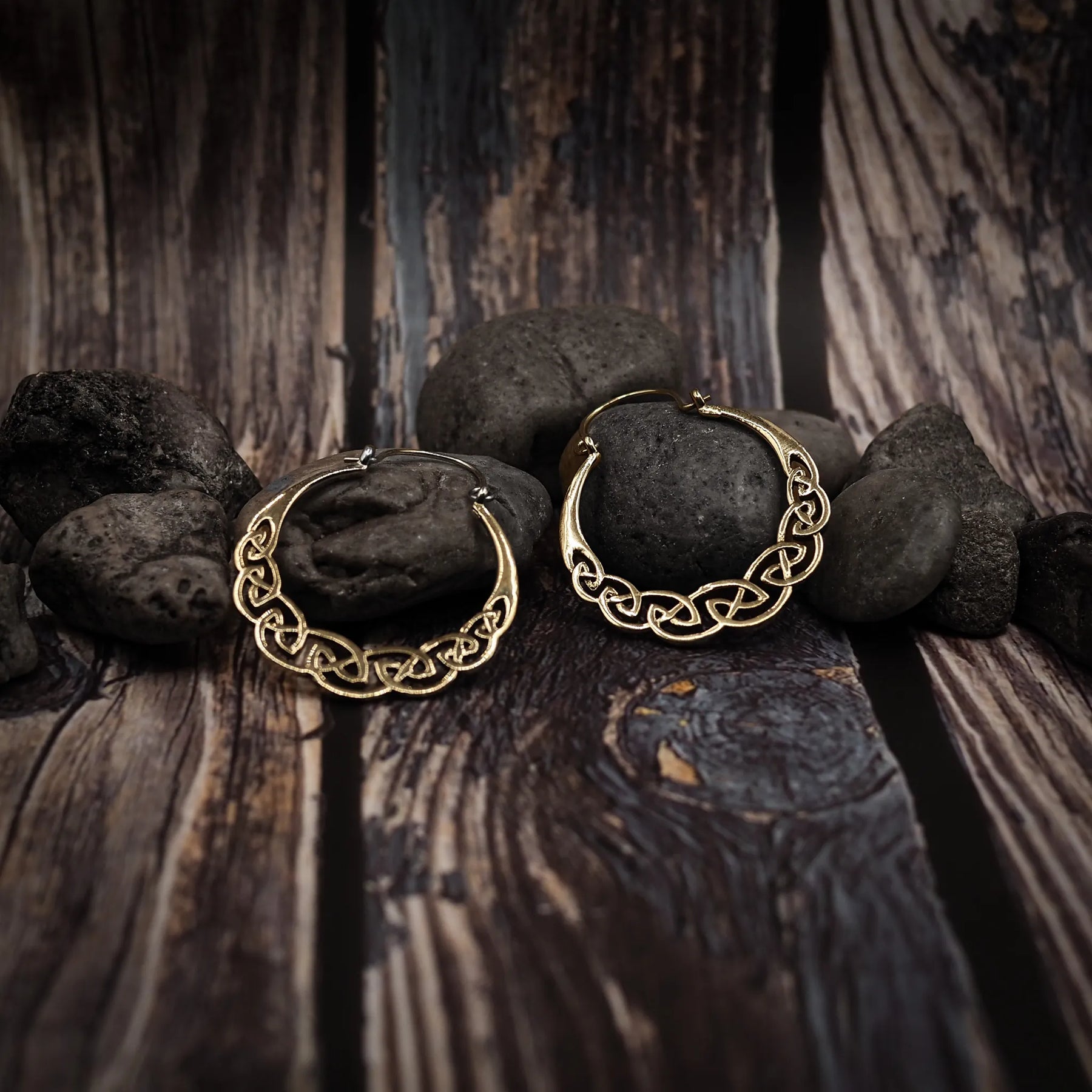 Celtic-inspired earrings in brass.