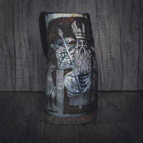 Hand carved horn mug, Allfather Odin