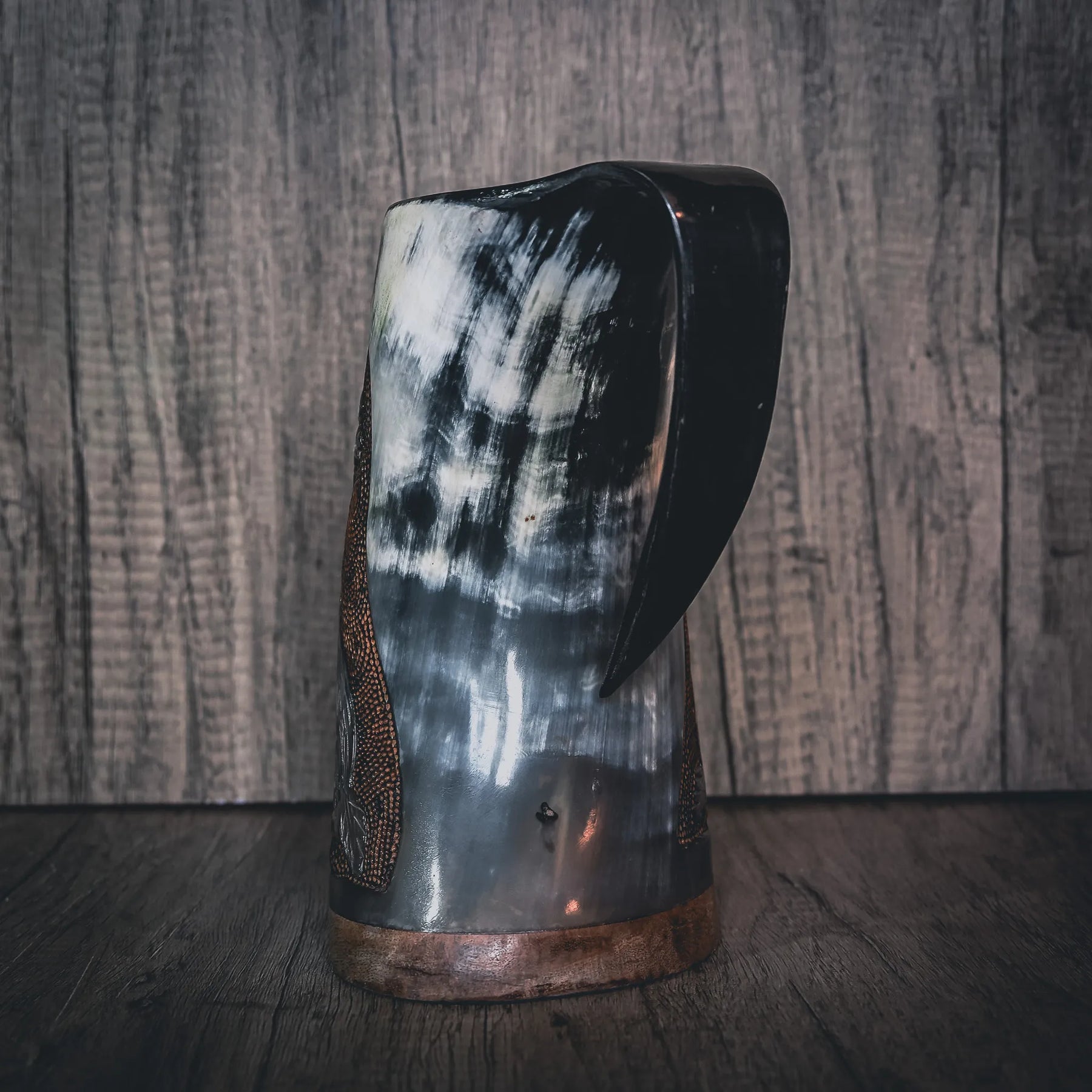 Hand carved horn mug, Allfather Odin