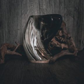 Hand carved horn mug, Odin on horse