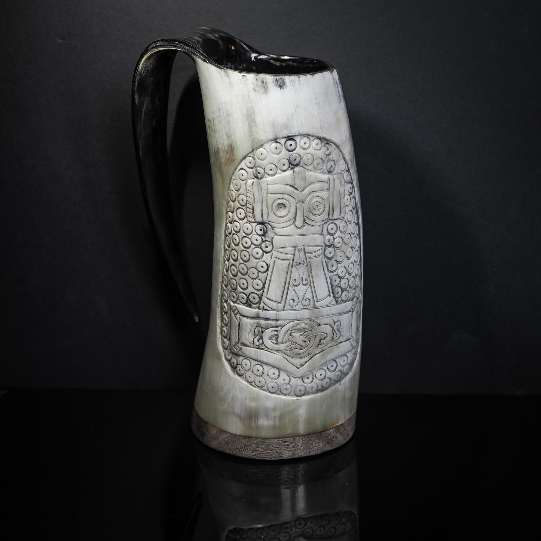 Handmade horn mug, Hammer of thor