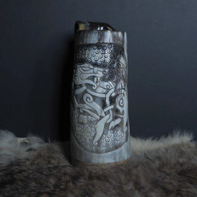 Hand carved horn mug, Allfather Odin