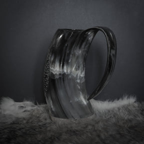 Hand carved horn mug, Allfather Odin