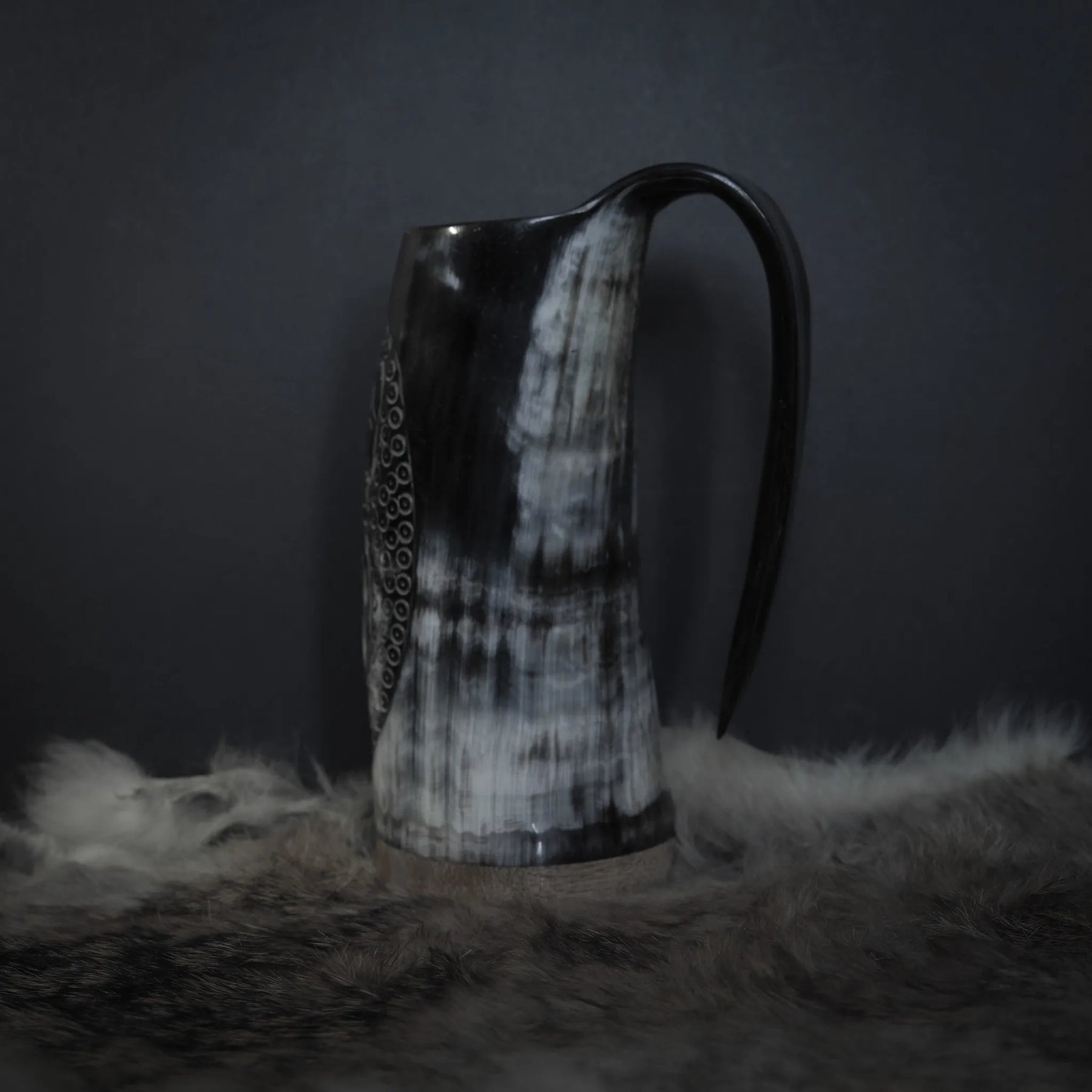 Hand carved horn mug, Allfather Odin