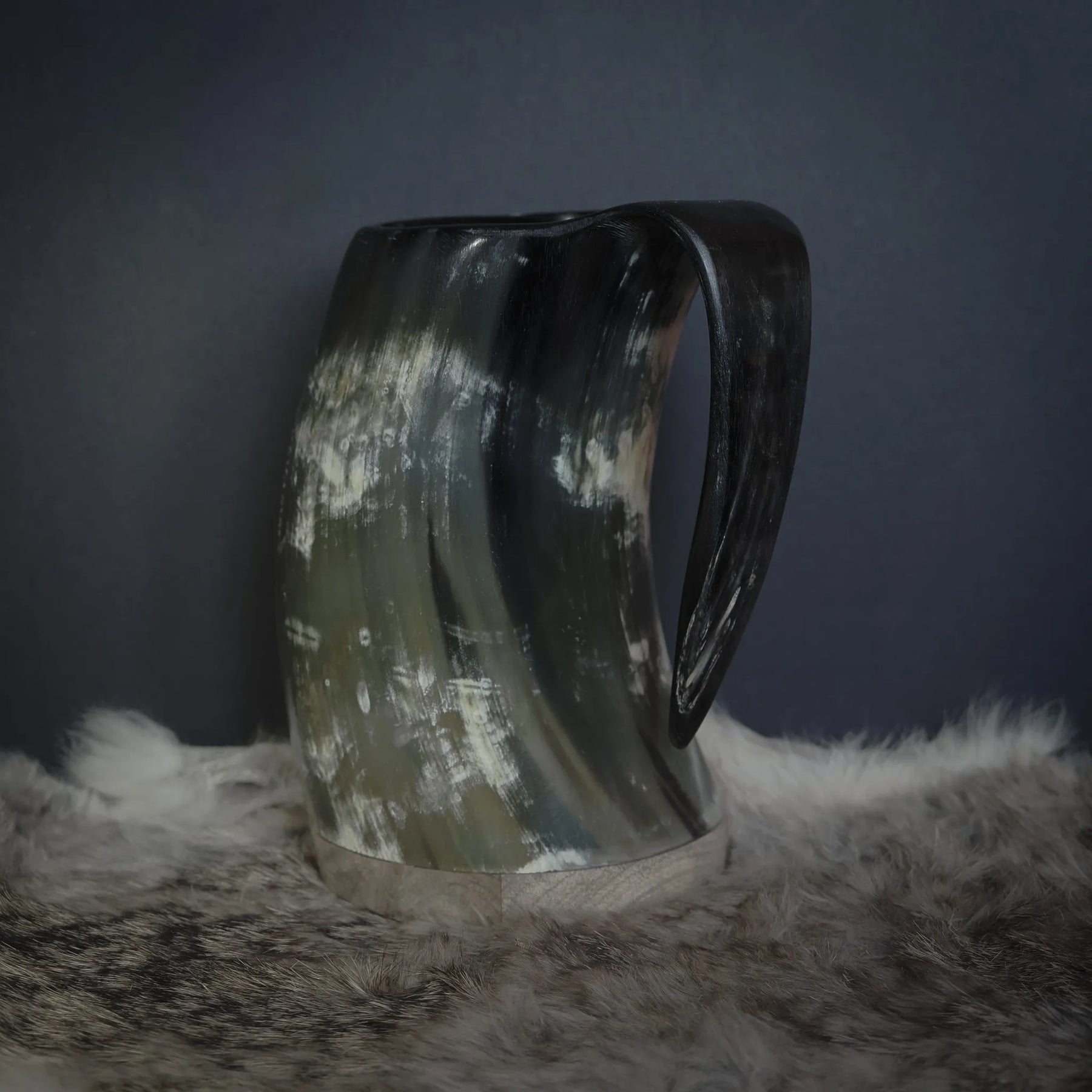 Hand carved horn mug, Allfather Odin