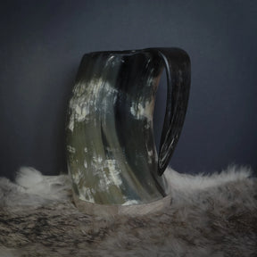 Hand carved horn mug, Allfather Odin