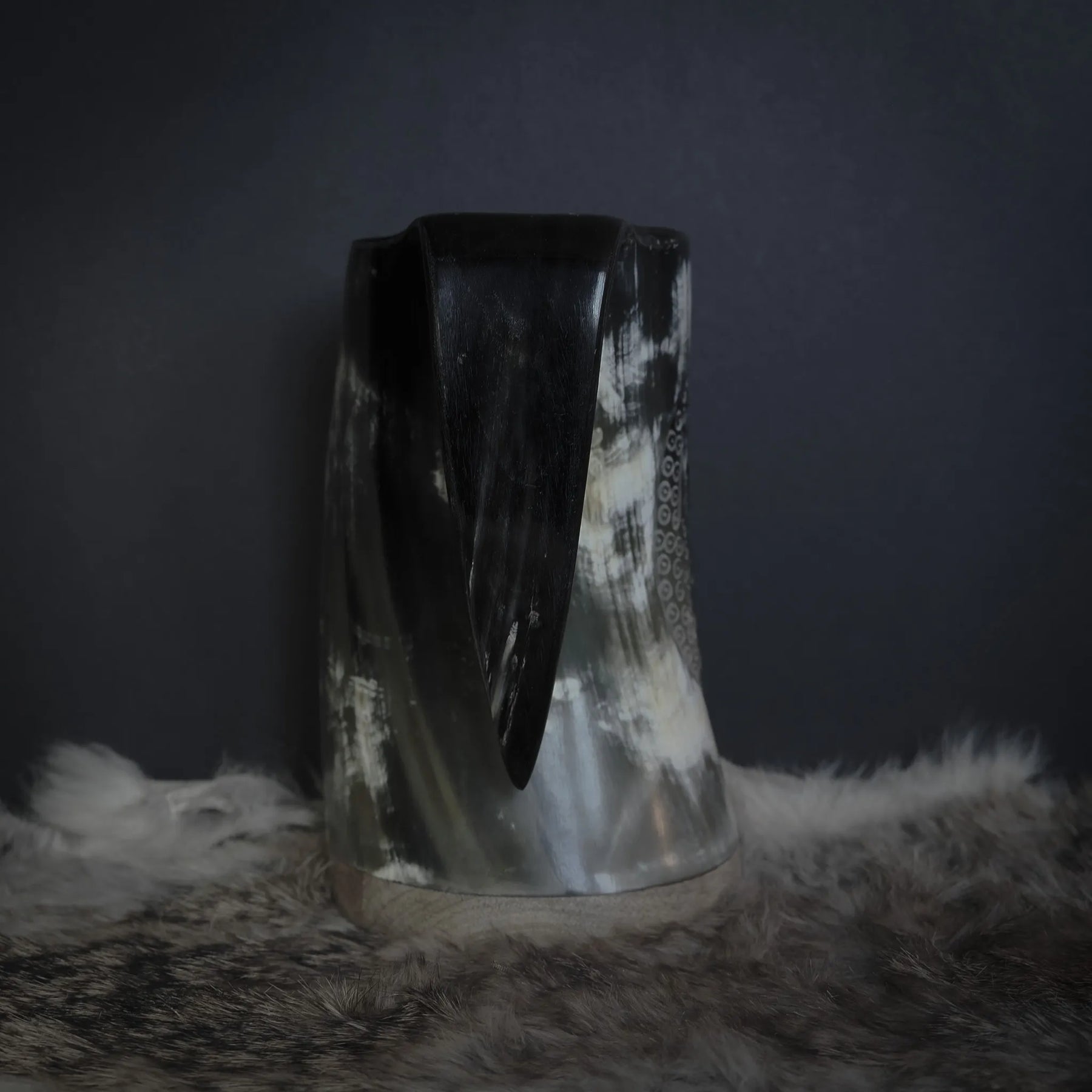 Hand carved horn mug, Allfather Odin