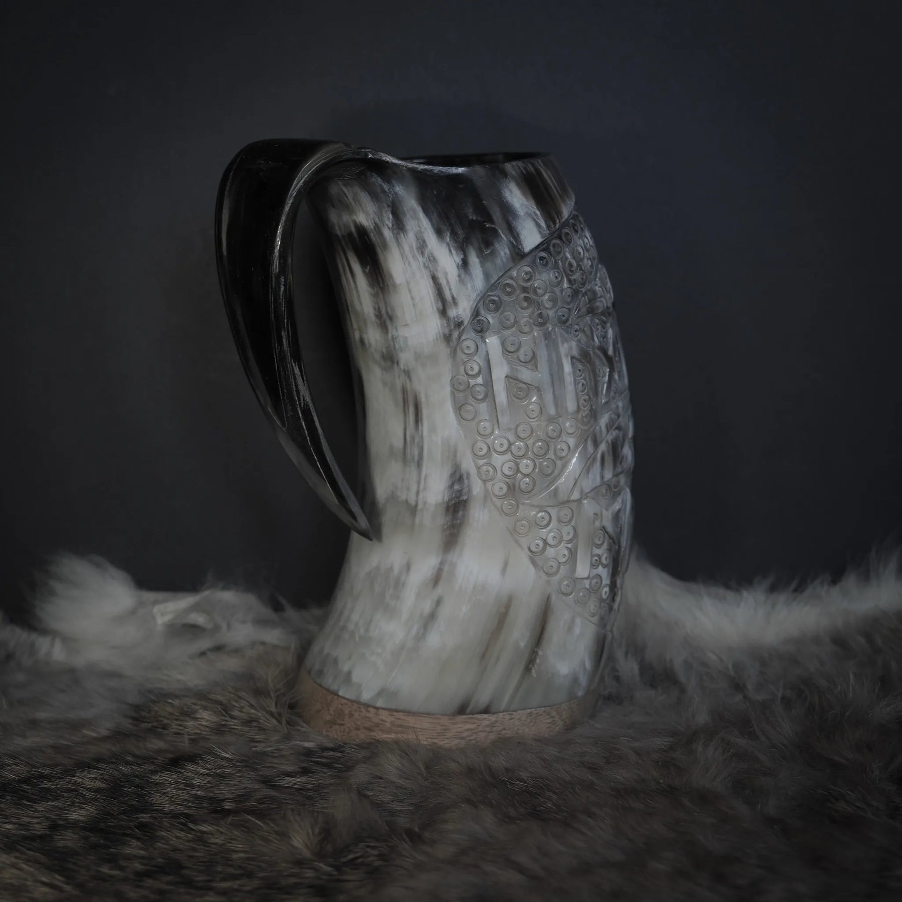 Hand carved horn mug, Allfather Odin