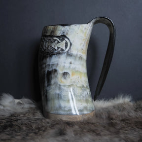 Hand carved horn mug, Allfather Odin