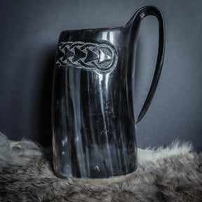 Hand carved horn mug, Allfather Odin