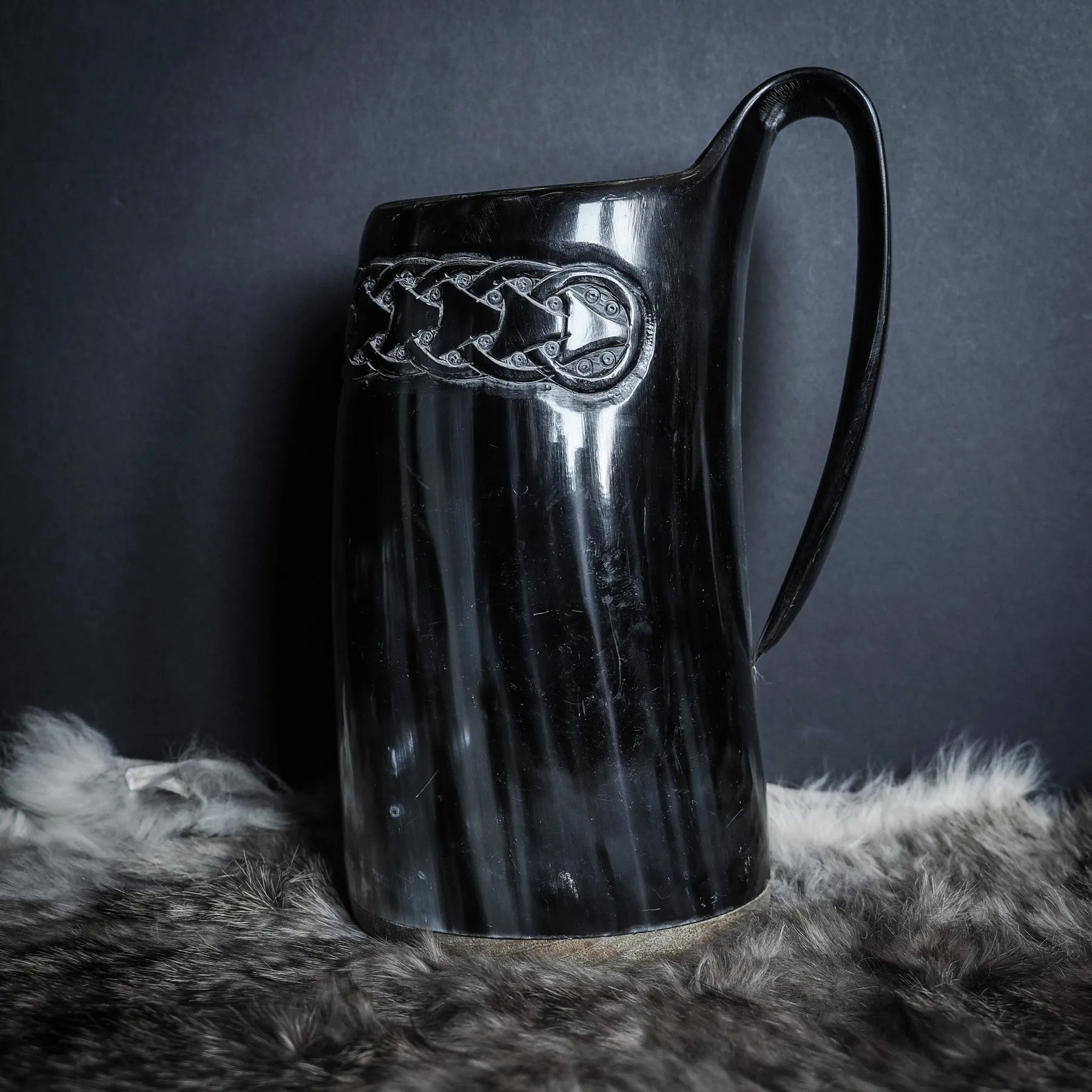 Hand carved horn mug, Allfather Odin