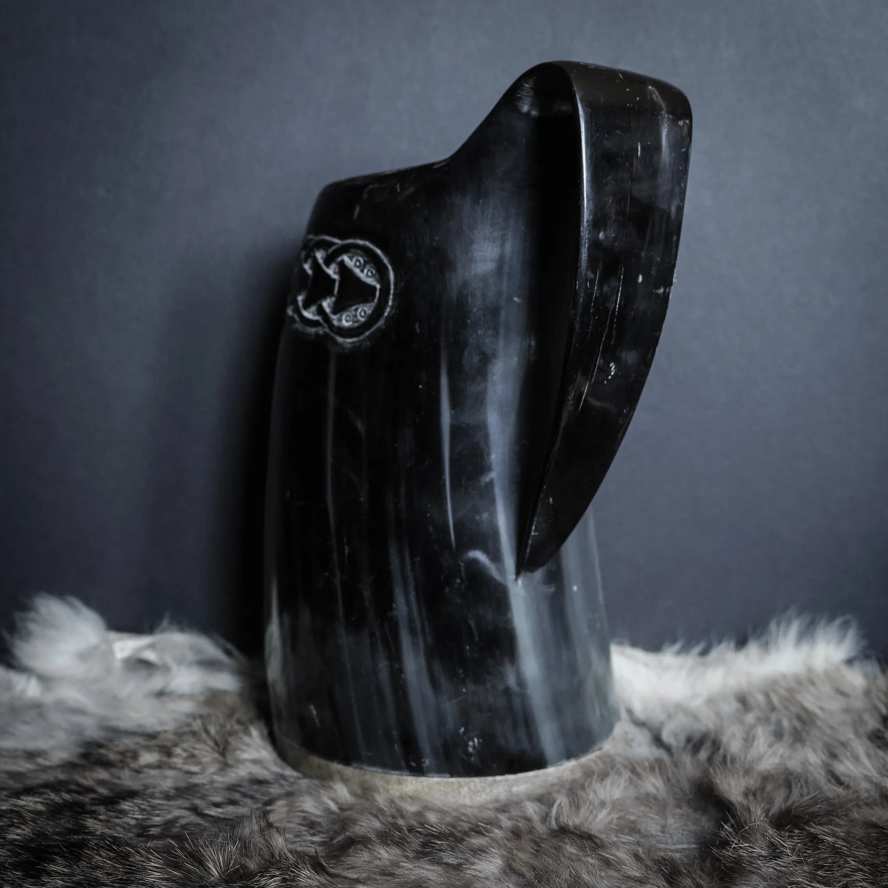 Hand carved horn mug, Allfather Odin