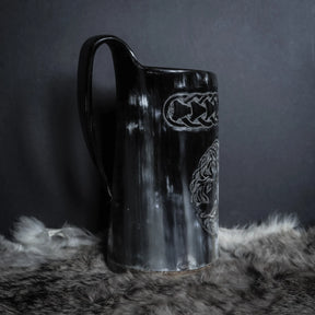 Hand carved horn mug, Allfather Odin