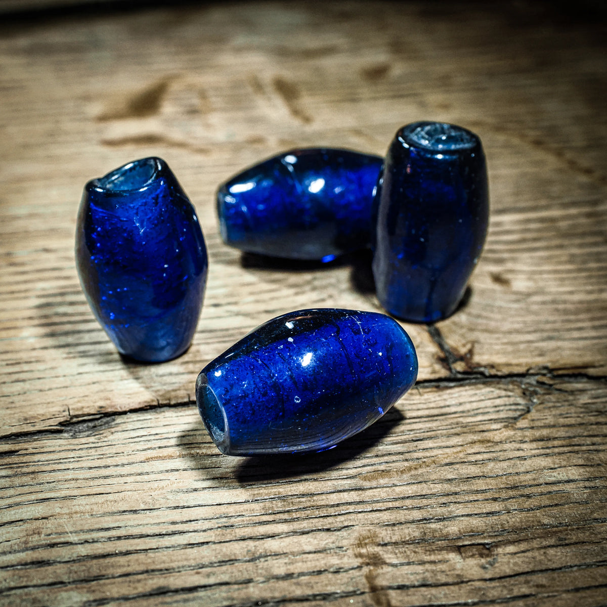 Deep blue bead in transparent glass. Gotland