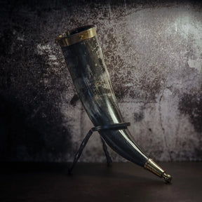 Drinking horn with brass decoration, approx. 250ml