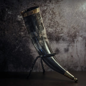 Drinking horn with brass decoration, approx. 250ml
