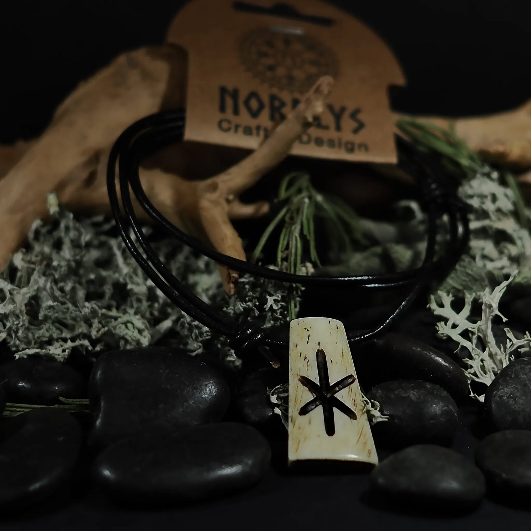 Nordic rune pendant in bone