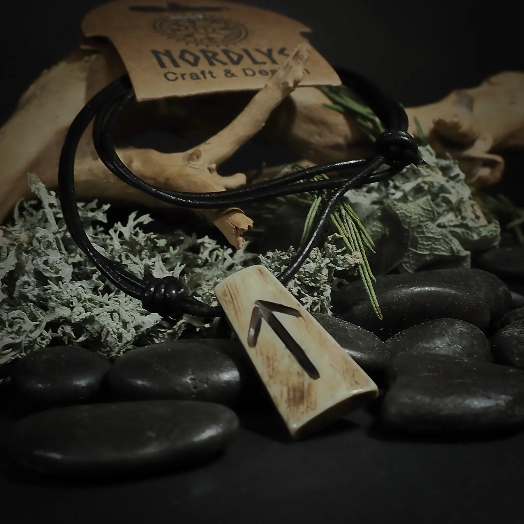 Nordic rune pendant in bone