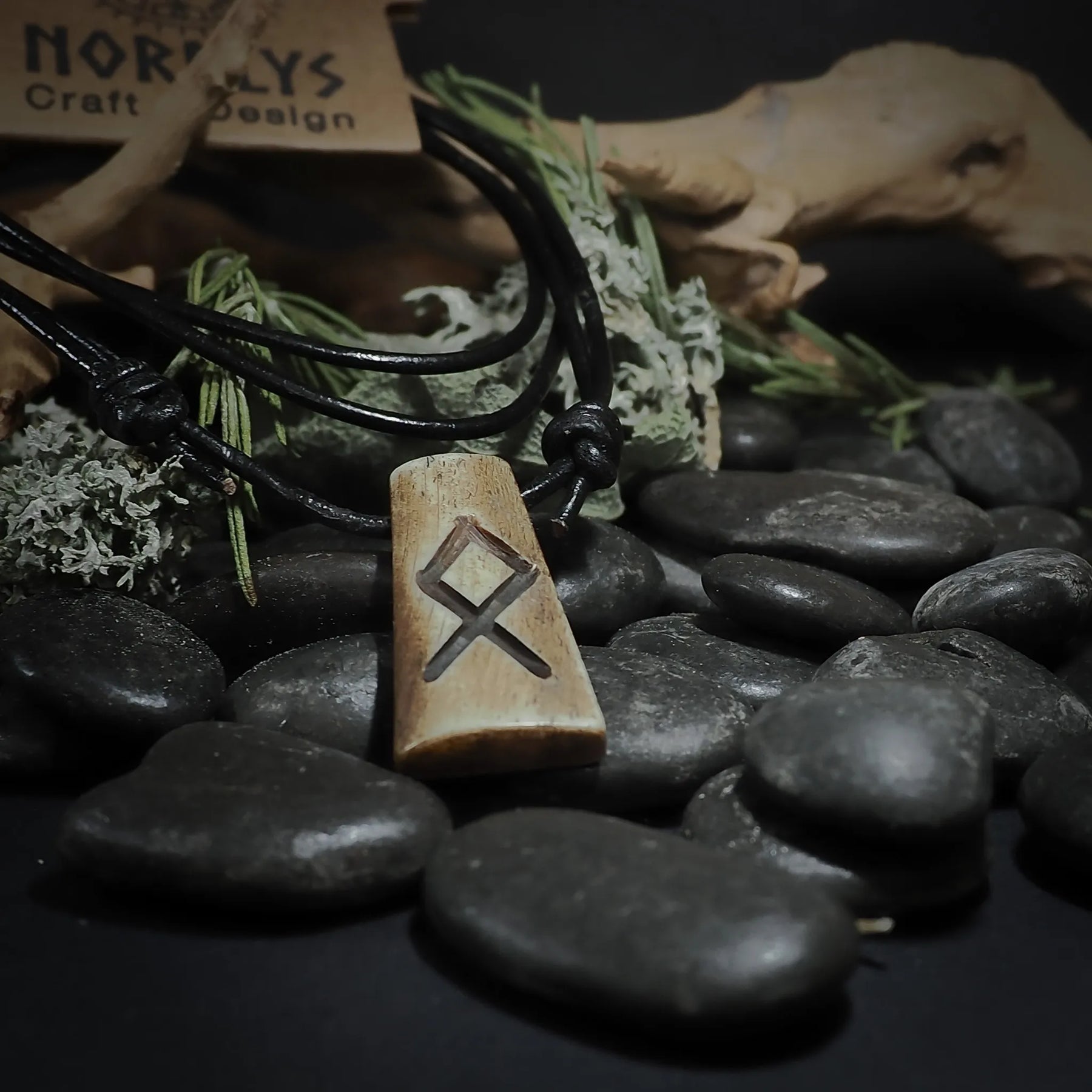 Nordic rune pendant in bone