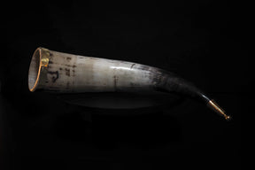 Drinking horn with brass decoration, approx. 250ml