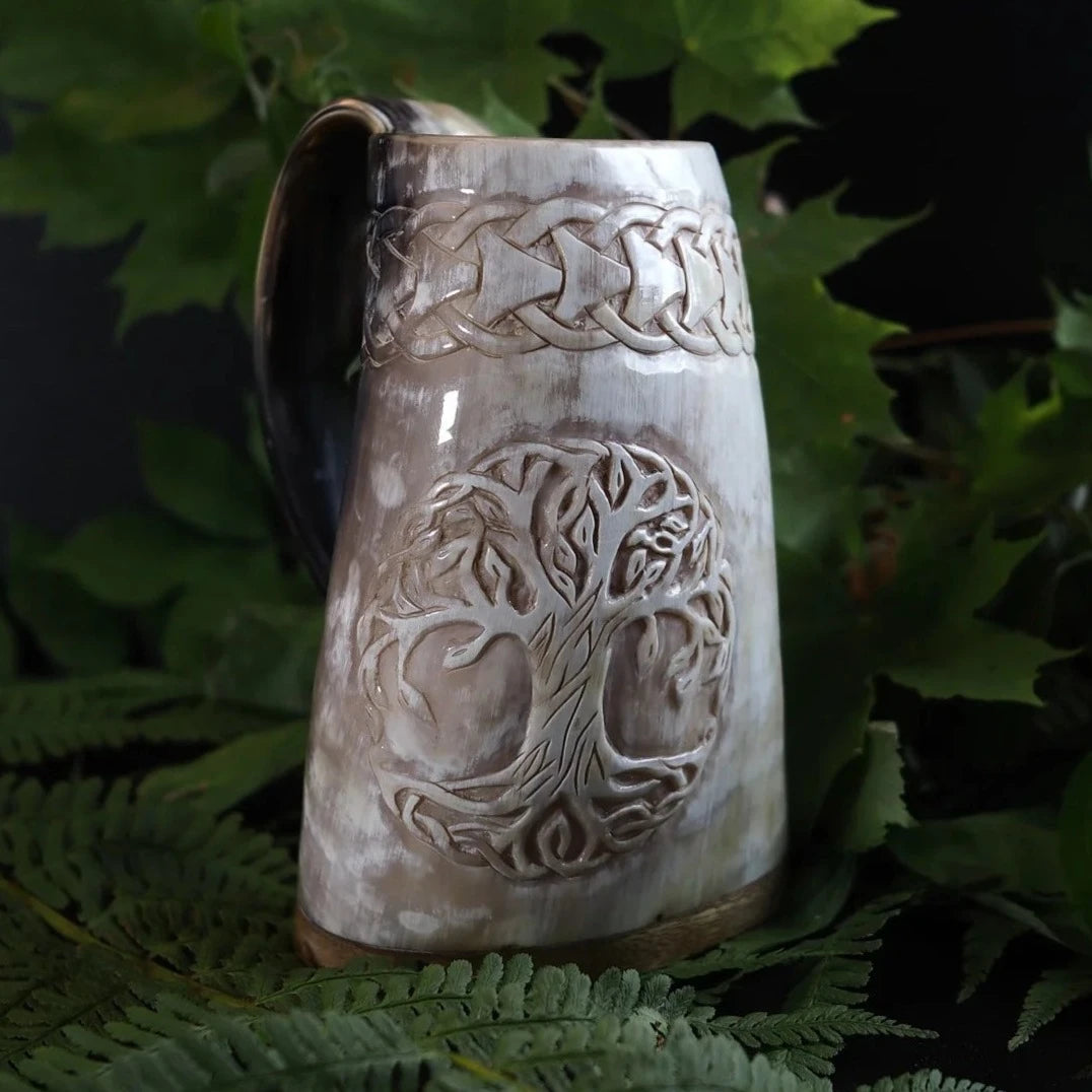 Hand-carved horn mug, Tree of Life