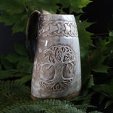 Hand-carved horn mug, Tree of Life