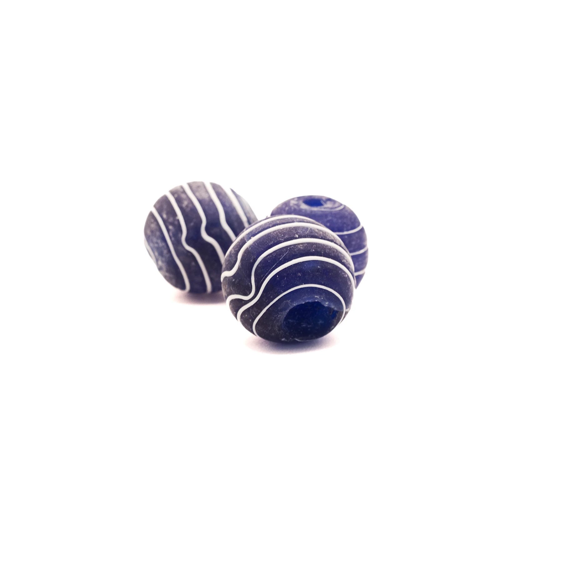 Frosted blue glass bead with white decoration